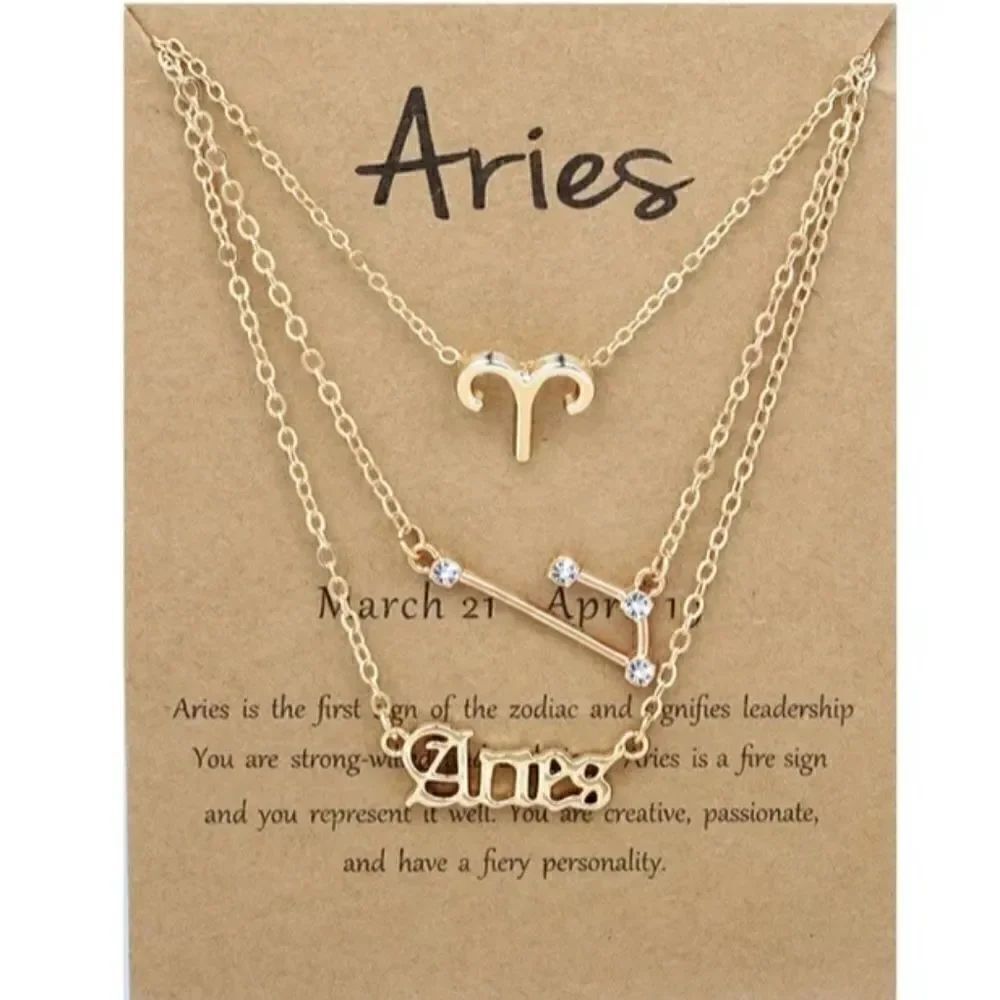 3 Piece Gold Zodiac Aries Necklaces